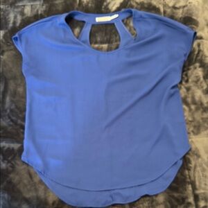 Body Central Blue Cap Sleeve Blouse with Gold Cut Out